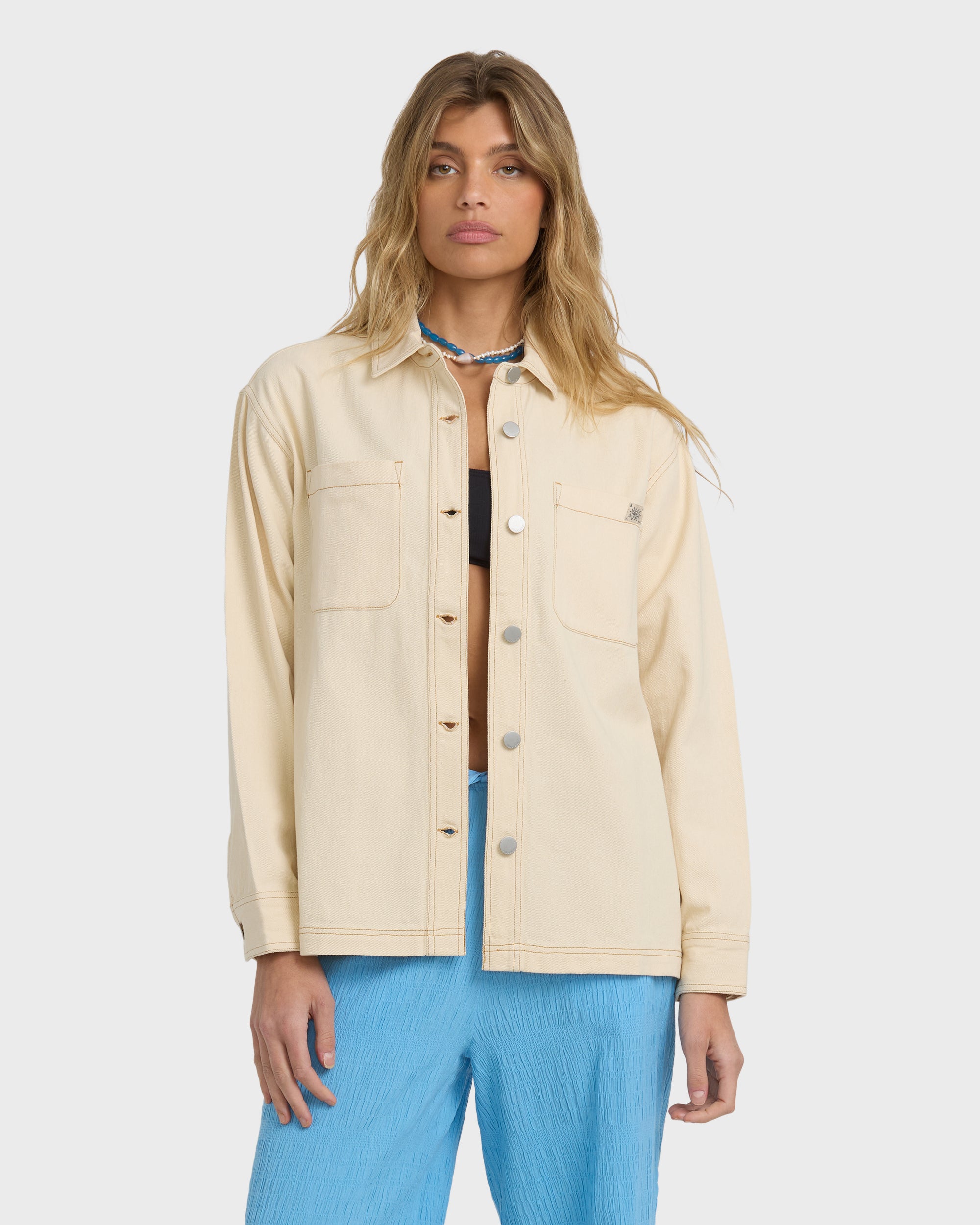Laura Twill Shacket - Antique White - Image 3
