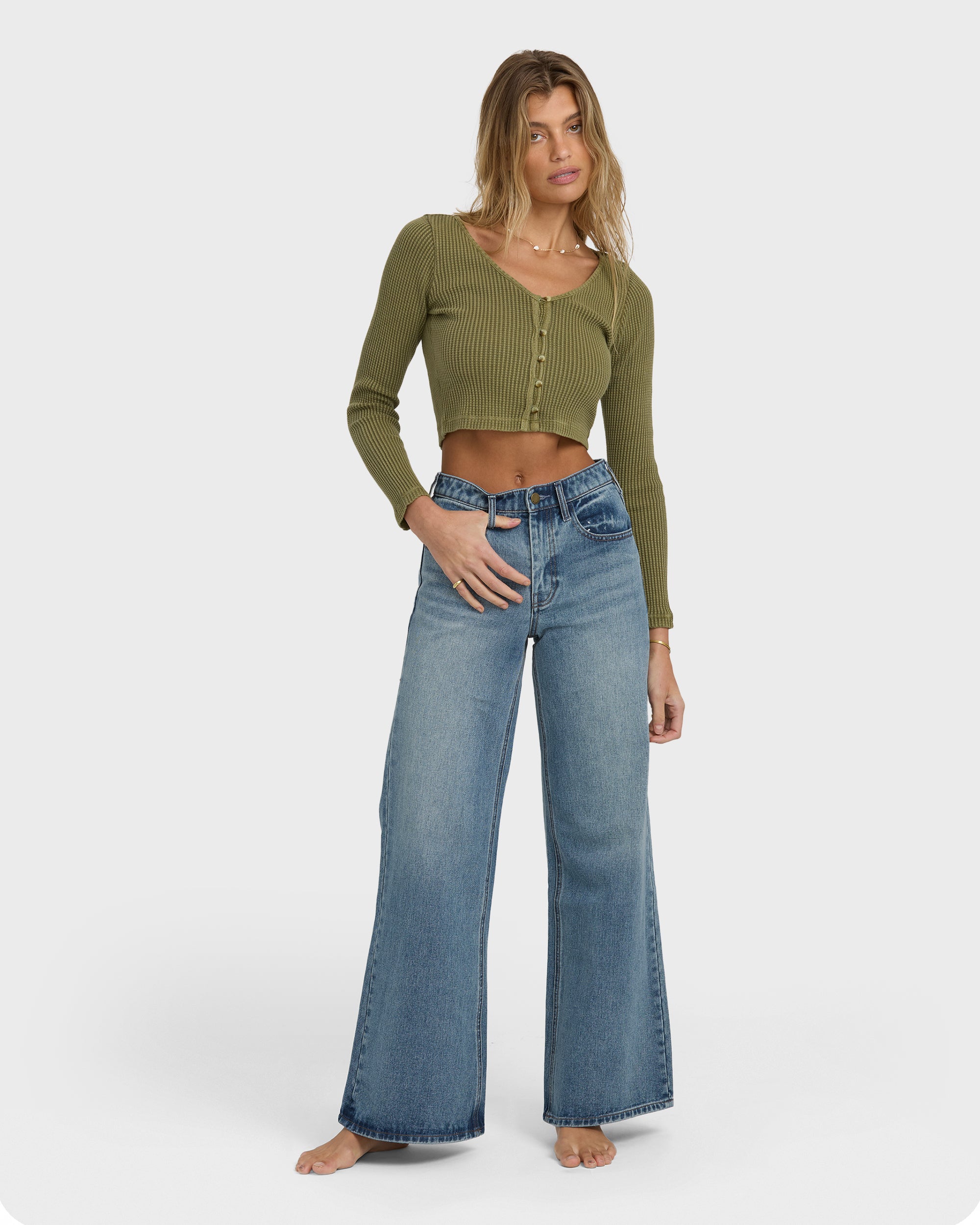 Free Fall High-Waist Denim Flare Pants - Atlantic Deep - Image 3