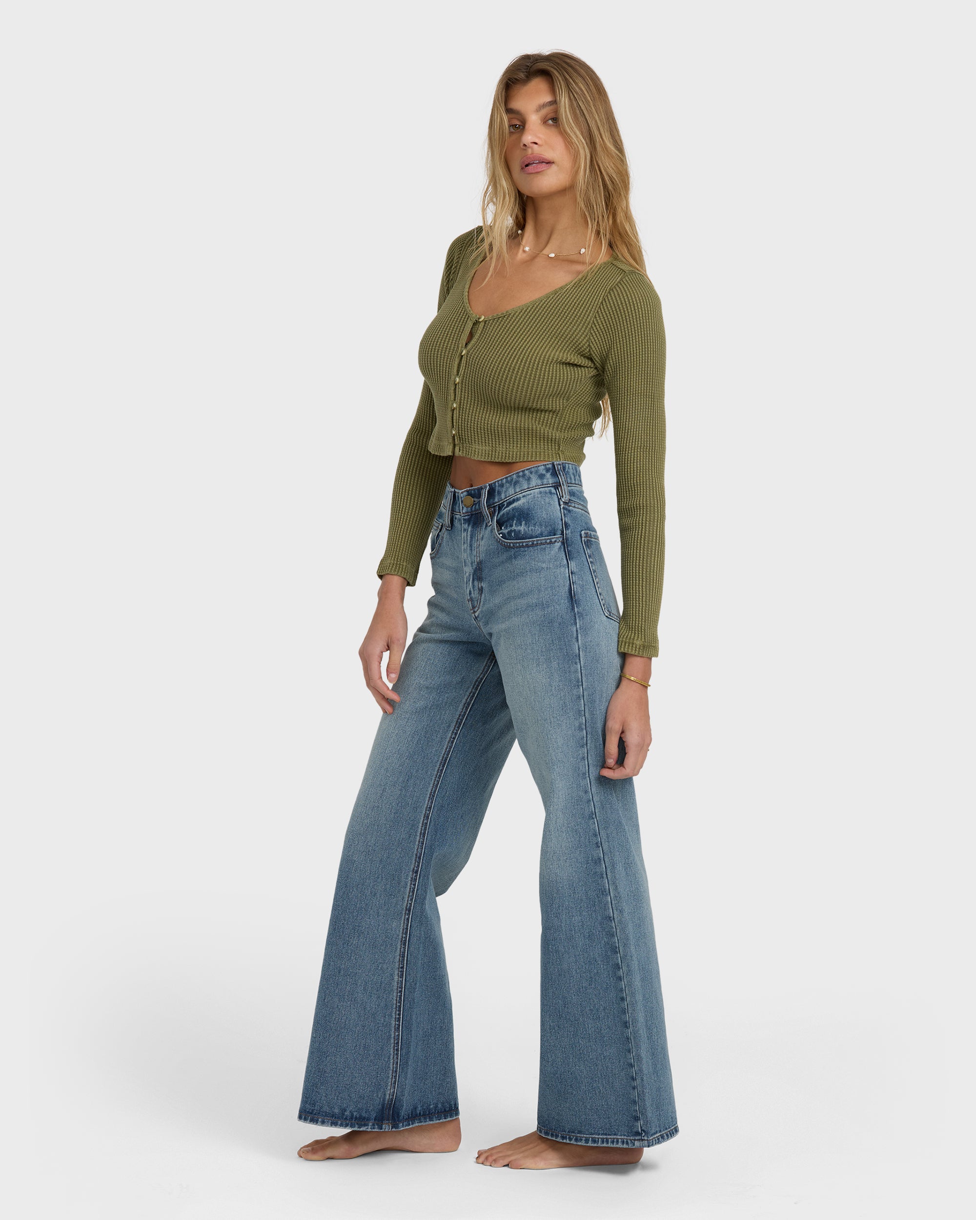 Free Fall High-Waist Denim Flare Pants - Atlantic Deep - Image 5
