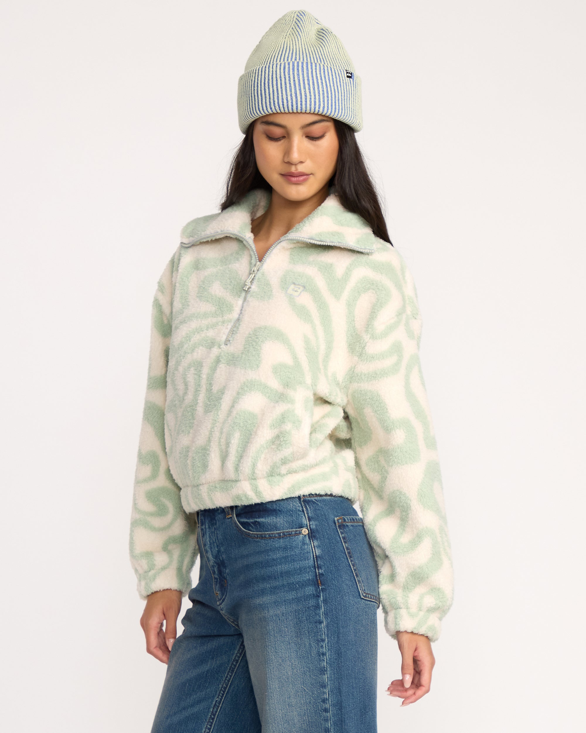 A/Div Barra Half Zip Sherpa Fleece - Green Haze - Image 3